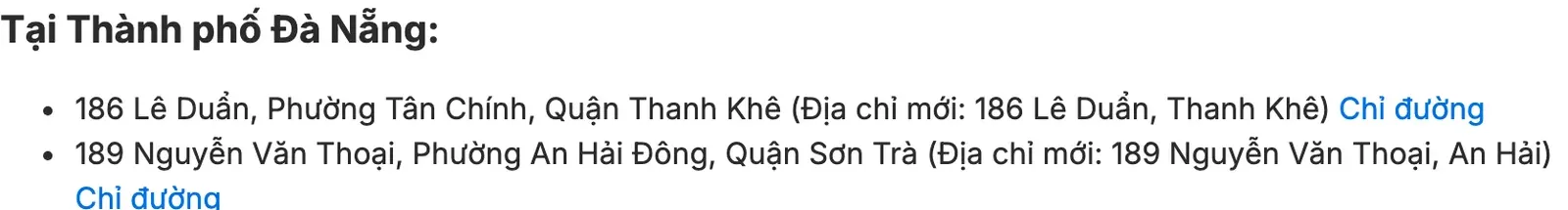 Pharmacity's list of its 24/7 pharmacies, Da Nang section: two addresses, on Le Duan Street in Thanh Khe and on Nguyen Van Thoai Street in Son Tra.