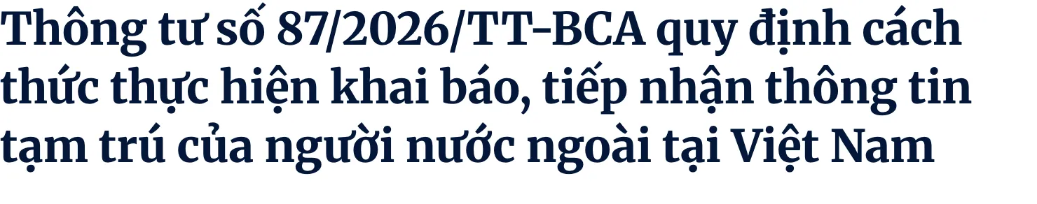 The Official Gazette page for Circular 87/2026/TT-BCA on declaring and receiving foreigners' temporary residence information.