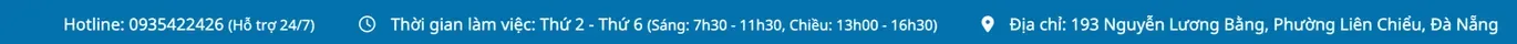 The top bar of Da Nang Psychiatric Hospital's website in Vietnamese: its hotline marked as 24/7 support, its Monday to Friday working hours and its address on Nguyen Luong Bang Street.