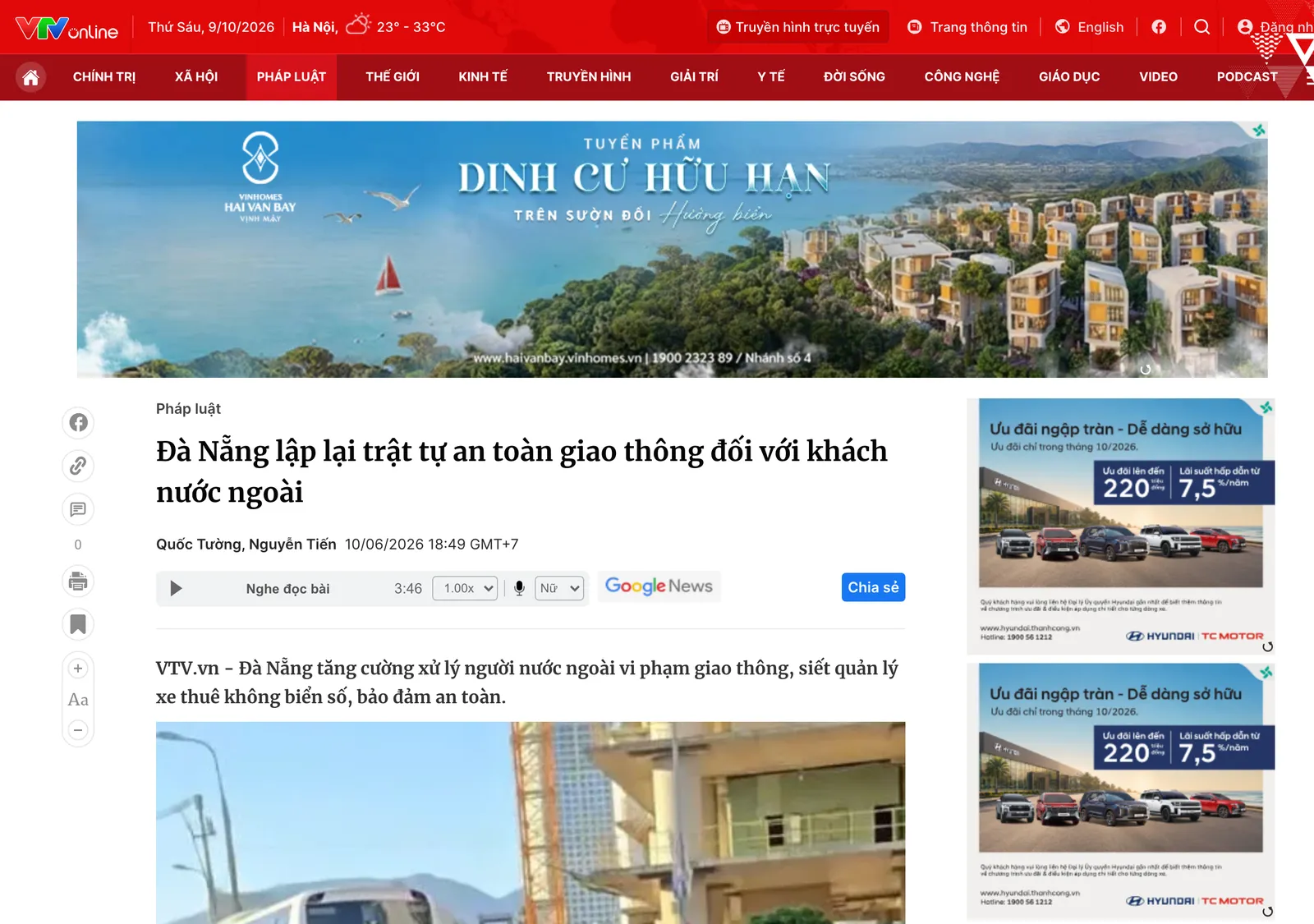 State TV report page on Da Nang traffic police stepping up checks on foreign riders