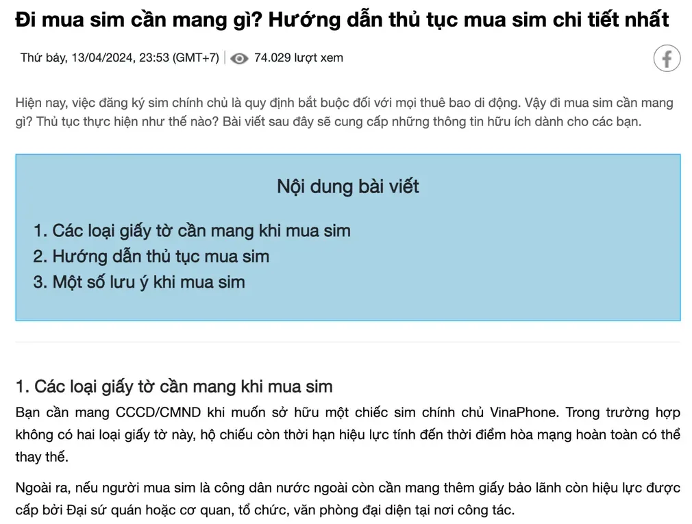 VNPT's own retail site article on what to bring when buying a SIM, with a paragraph telling a foreign buyer to also bring a valid sponsorship letter from their embassy or from the agency, organisation or representative office where they work.